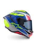 Alpinestars S-R7 Lumen helm, integrale motorhelm, zilver, blauw, roze en geel, ECE 22.06-gecertificeerde koolstofcomposiet constructie