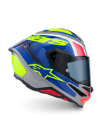 Alpinestars S-R7 Lumen helm, integrale motorhelm, zilver, blauw, roze en geel, ECE 22.06-gecertificeerde koolstofcomposiet constructie