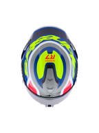 Alpinestars S-R7 Lumen Helm, motorracinghelm, zilver, blauw, roze en geel, glanzende carboncomposiet grafische vormgeving, topweergave