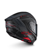 Alpinestars S-R7 A-Core Helmet, full-face motorcycle road racing helmet in Black, Gray, and Red Matt with carbon composite construction, side view showing aerodynamics and visor