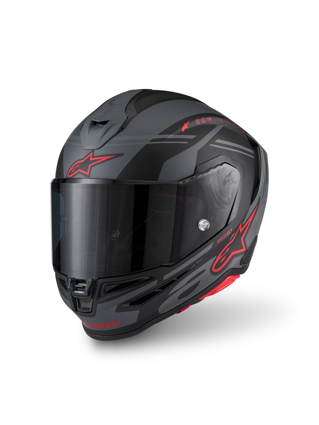 Alpinestars S-R7 A-Core Helmet ECE 22.06, full face motorcycle racing helmet, Black, Gray and Red Matt, carbon composite construction