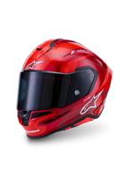 Alpinestars S-R7 A-Core helm, motorracinghelm, rood en wit, glanzende koolstofcomposiet constructie, ECE-gecertificeerd