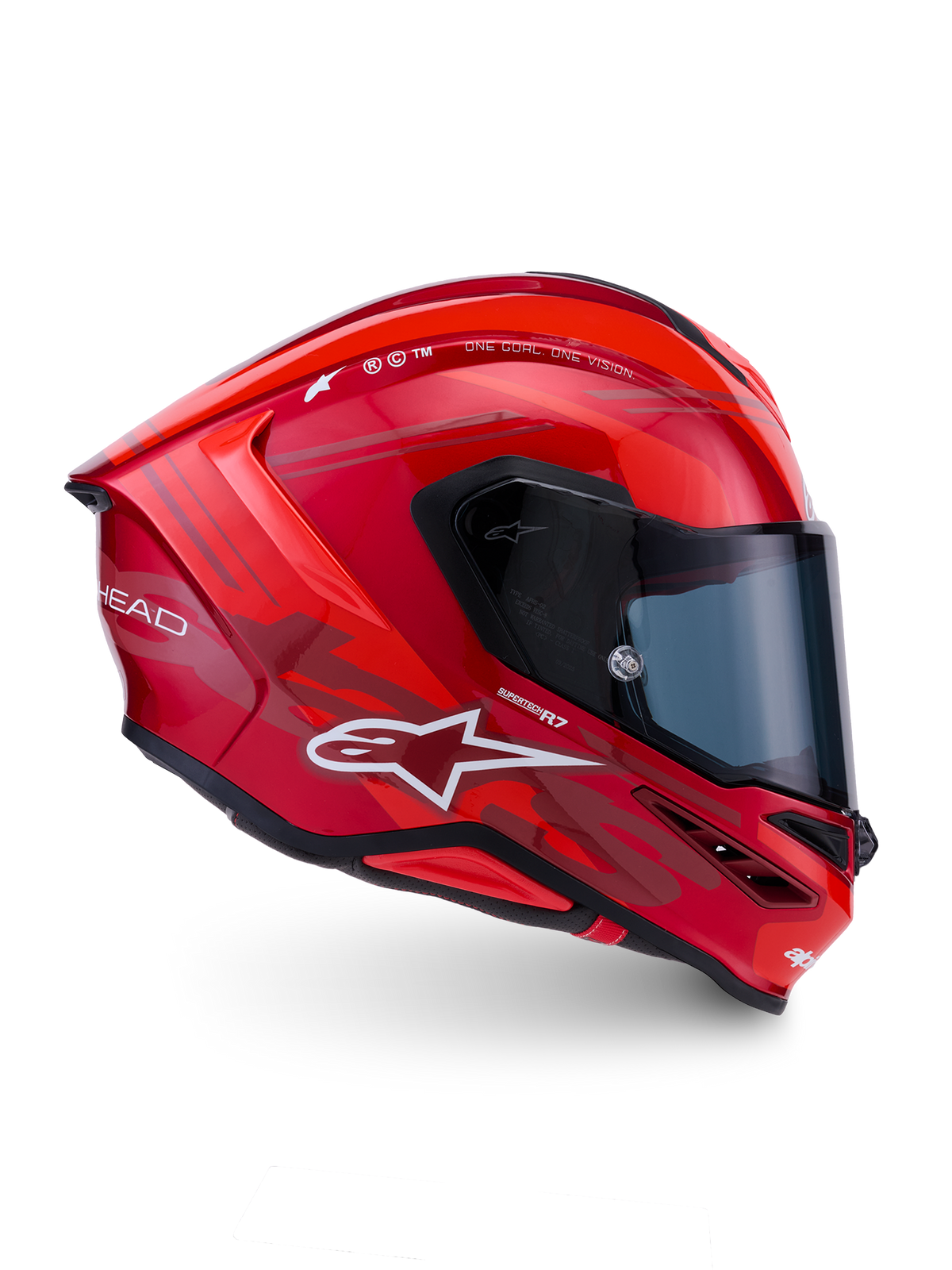Alpinestars S-R7 A-Core helm, integraalmotorhelm voor racegebruik, CE-gecertificeerd, rood en wit met glanzende afwerking en carbon constructiedetails