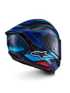 Alpinestars S-R7 Kinetis Helmet ECE 22.06, motorcycle road racing helmet, black, blue, and pink fluo with white details, carbon composite construction, glossy finish