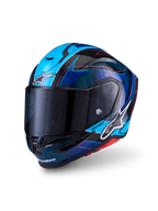 Alpinestars S-R7 Kinetis Helmet ECE 22.06, road racing motorcycle helmet in Black, Blue, Pink Fluo, and White Glossy, carbon composite construction
