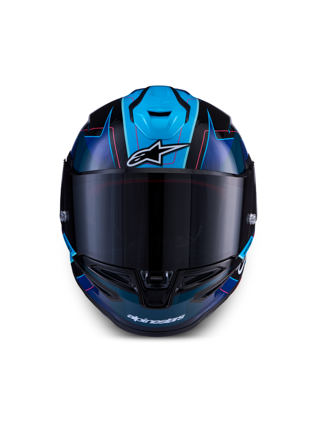 Alpinestars S-R7 Kinetis Helmet ECE 22.06, full face motorcycle racing helmet, Black, Blue, and Pink Fluo, carbon composite construction