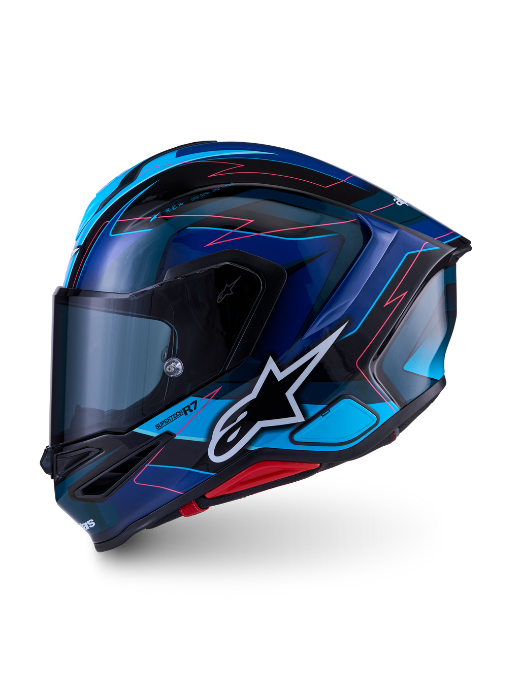 Alpinestars S-R7 Kinetis Helmet ECE 22.06, motorcycle road racing full face helmet, Black, Blue, Pink Fluo, and White Glossy, carbon composite construction