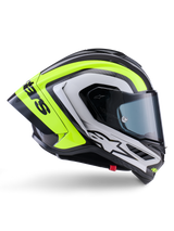 Alpinestars Supertech R10 Arius helm, motorracinghelm, neongeel en zwart met witte accenten, ECE06/DOT-gecertificeerd, aerodynamisch design met heldere vizier