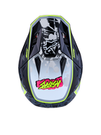 Alpinestars S-M7 Blaster Motocross Helmet, top view in black and gray with fluo yellow trim and pink logo.