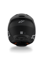 Alpinestars S-M3 Solid Helmet ECE 22.06, Motocross Helmet, Matte Black, rear view showing white Alpinestars Astar logos, ventilation exhaust ports at the base, sleek matte finish for off-road racing