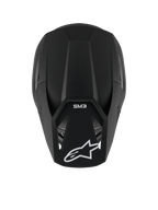 Alpinestars S-M3 Solid Helmet, Motocross Helmet, Black Matt, top-down view showing matte texture and aerodynamic shell, featuring white Alpinestars star logo on the peak and SM3 branding, premium head protection for off-road racing
