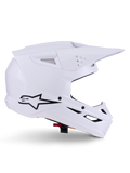 Alpinestars S-M3 Solid Helmet, Motocross Helmet, Glossy White, side profile view with black star logo, angular aerodynamic shell, multiple ventilation ports, integrated visor and chin guard, off-road racing protection