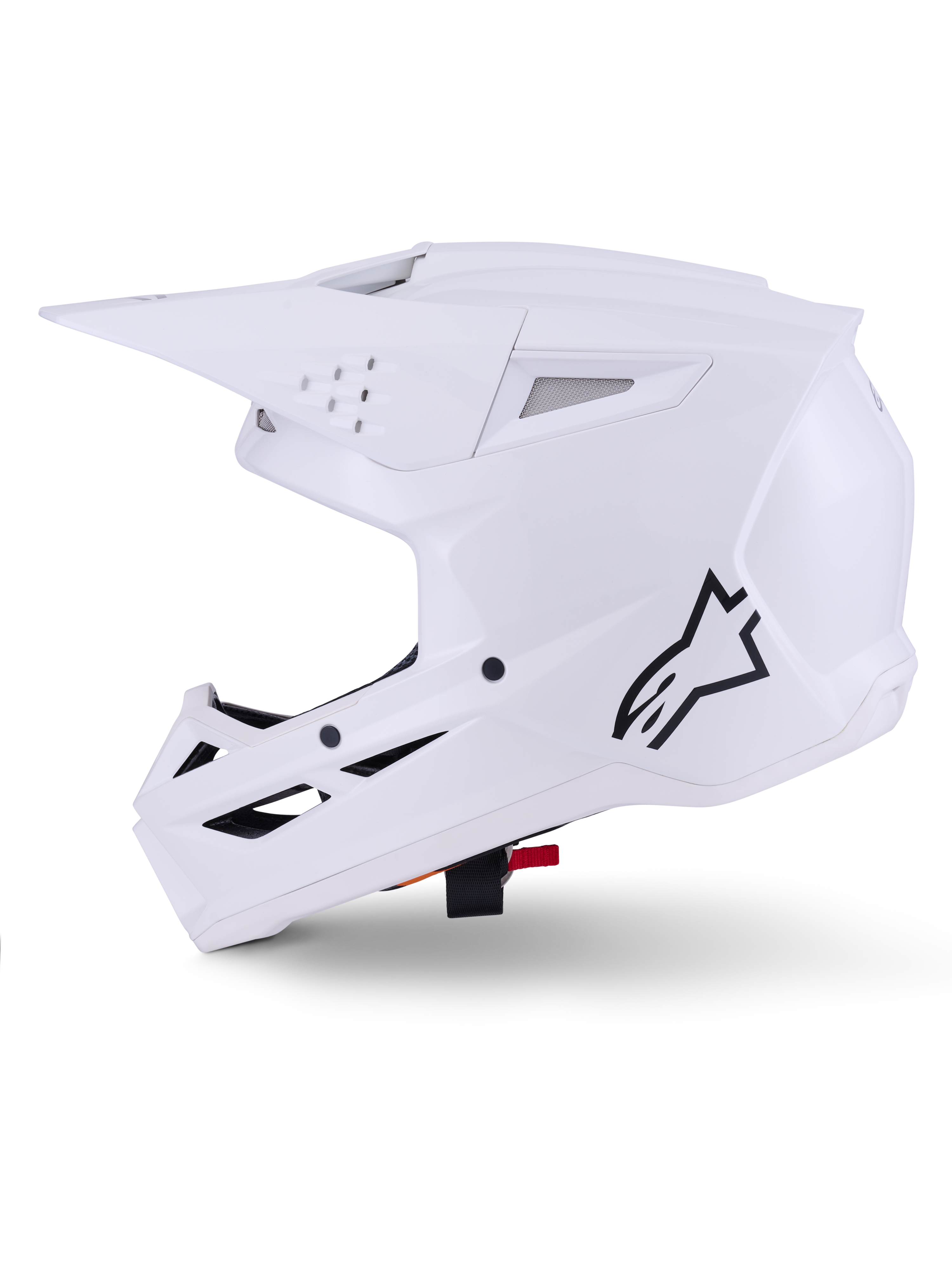Alpinestars S-M3 Solid Helmet, Motocross Helmet, White Glossy, featuring a sleek aerodynamic design, integrated visor, and multiple ventilation ports for off-road racing