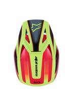 Alpinestars S-M3 Fray Helmet, Motocross Helmet, Red Yellow Fluo and Black Glossy, top-down view featuring vibrant graphic design with black star logo on the yellow peak and Alpinestars branding on the back