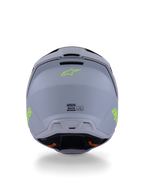 Alpinestars S-M3 Radium Helmet, Motocross Helmet, Green Black and Yellow Fluo Matte, rear view showing matte shell finish, neon yellow Alpinestars logo, and ECE 22.06 certification details.