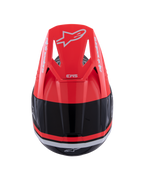 Alpinestars S-M3 Radium Helmet, Motocross Helmet, Black Red Fluo and White Glossy, top view featuring the red fluo visor with white Alpinestars branding and sleek aerodynamic design.
