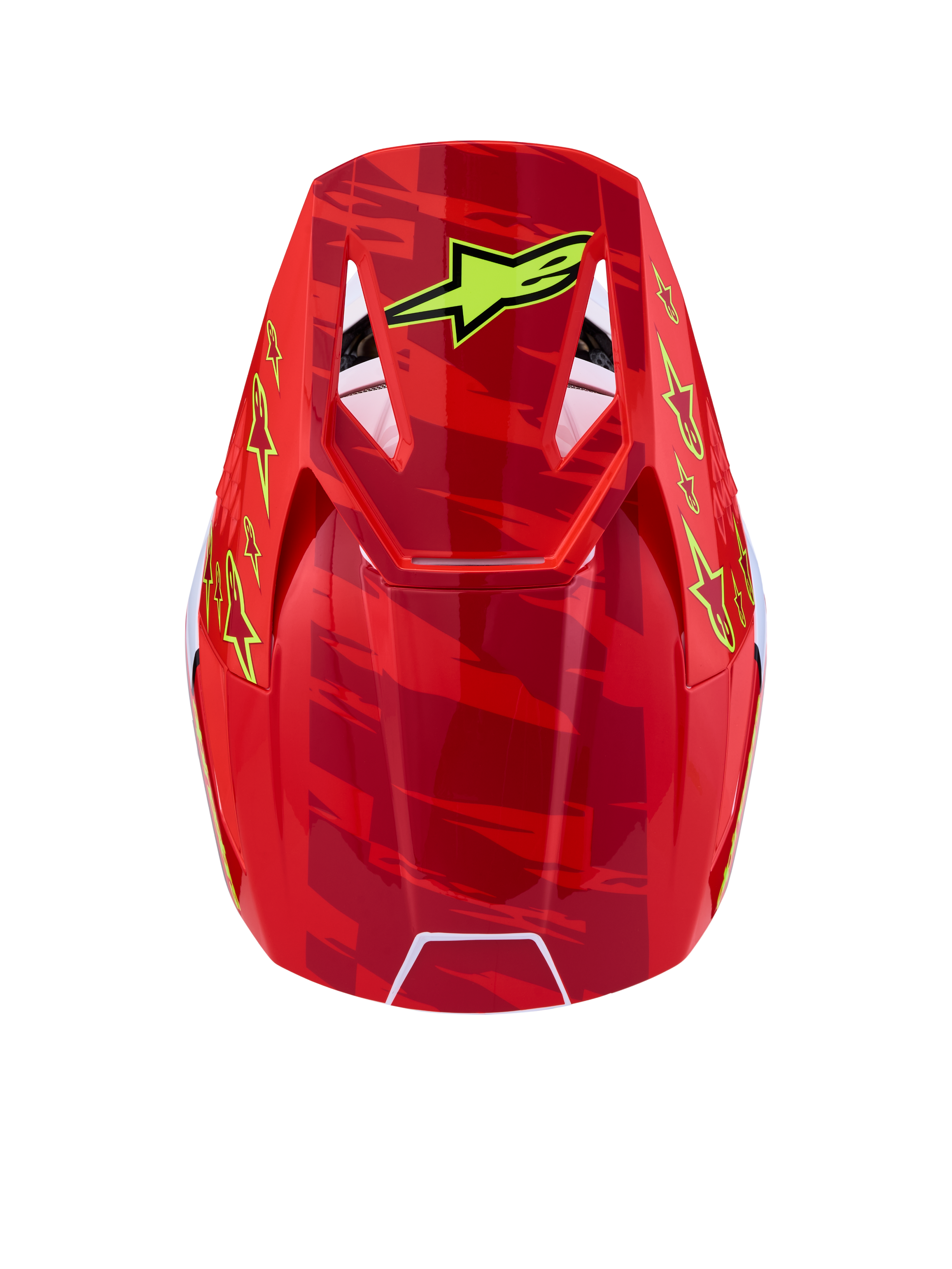 Alpinestars SM3 Falcon Helmet ECE06, Motocross Helmet, Unisex, Red and Yellow Star Graphics, ECE 22.06 Certified, Top View.