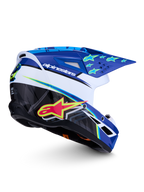 Alpinestars SM3 Falcon Helmet ECE06, blue, white, and black motocross helmet with fluo yellow accents and glossy finish.