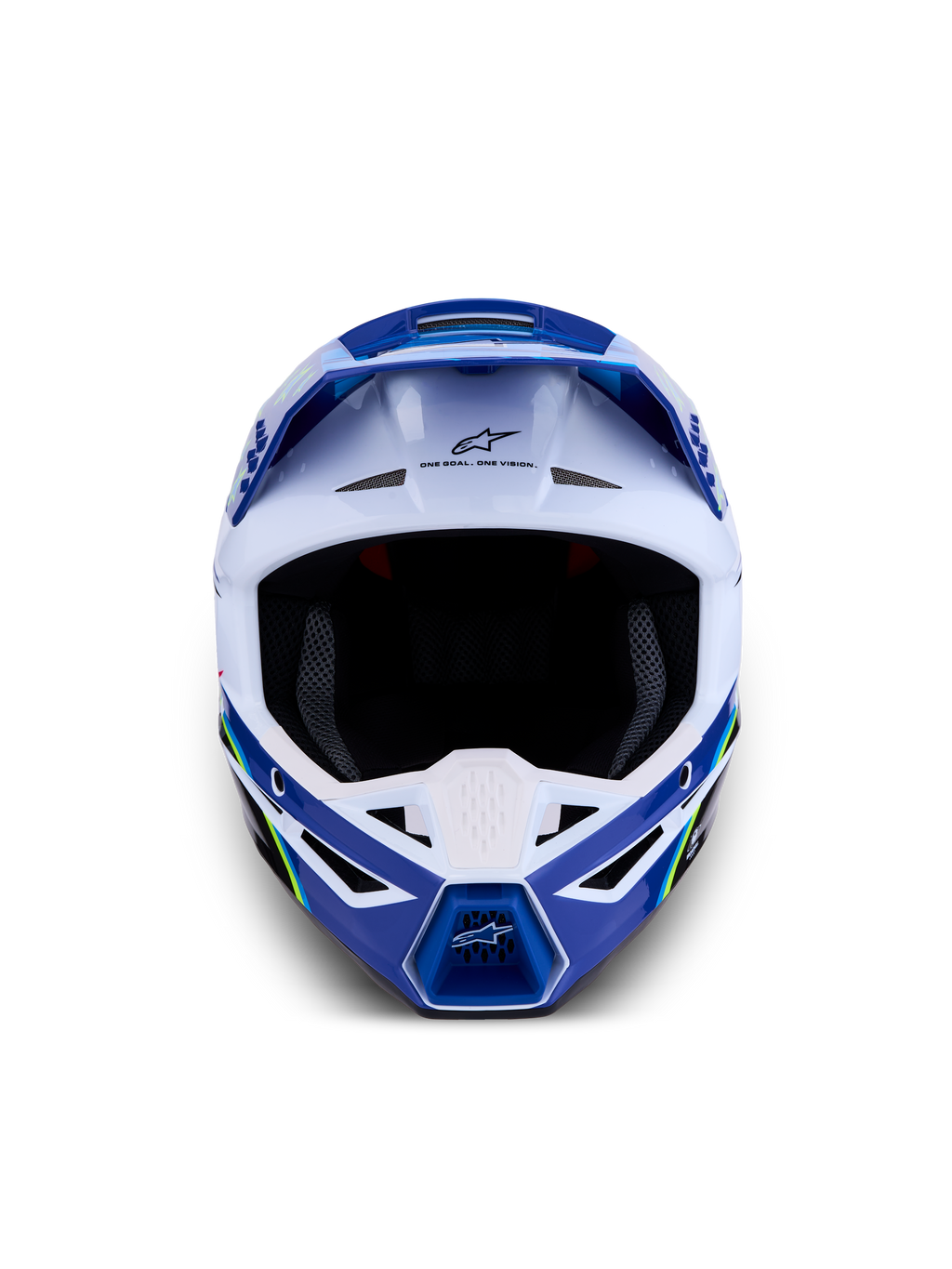 Alpinestars SM3 Falcon Helmet ECE06, Blue and White Motocross Helmet, ECE 2206 certified off-road protection.