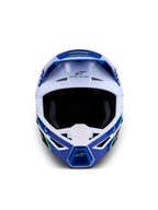 Alpinestars SM3 Falcon Helmet ECE06, Blue and White Motocross Helmet, ECE 2206 certified off-road protection.