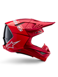Alpinestars Supertech M10 Flood helm, motorcrosshelm, Red Fluo rood mat en glanzend, zijaanzicht met witte branding, meerdere ventilatieopeningen met gaas en aerodynamisch off-road raceontwerp