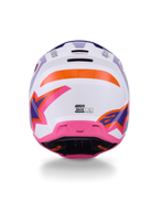 Alpinestars S-M3 Heat Helmet ECE 22.06, Motocross Helmet, Rear view in White Purple Pink Glossy with orange accents, featuring bold star graphics, rear ventilation exhaust ports, and thermo-injected shell design for off-road racing.