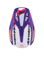 Alpinestars S-M3 Heat Helmet ECE 22.06, Motocross Helmet, White Purple and Pink Glossy, top-down view showing vented visor with orange Astars logo and side branding, glossy finish with bold graphics