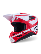 Alpinestars S-M3 Heat Helmet, Red, White, and Black Motocross Helmet, ECE 22.06 Certified, glossy finish with white visor.