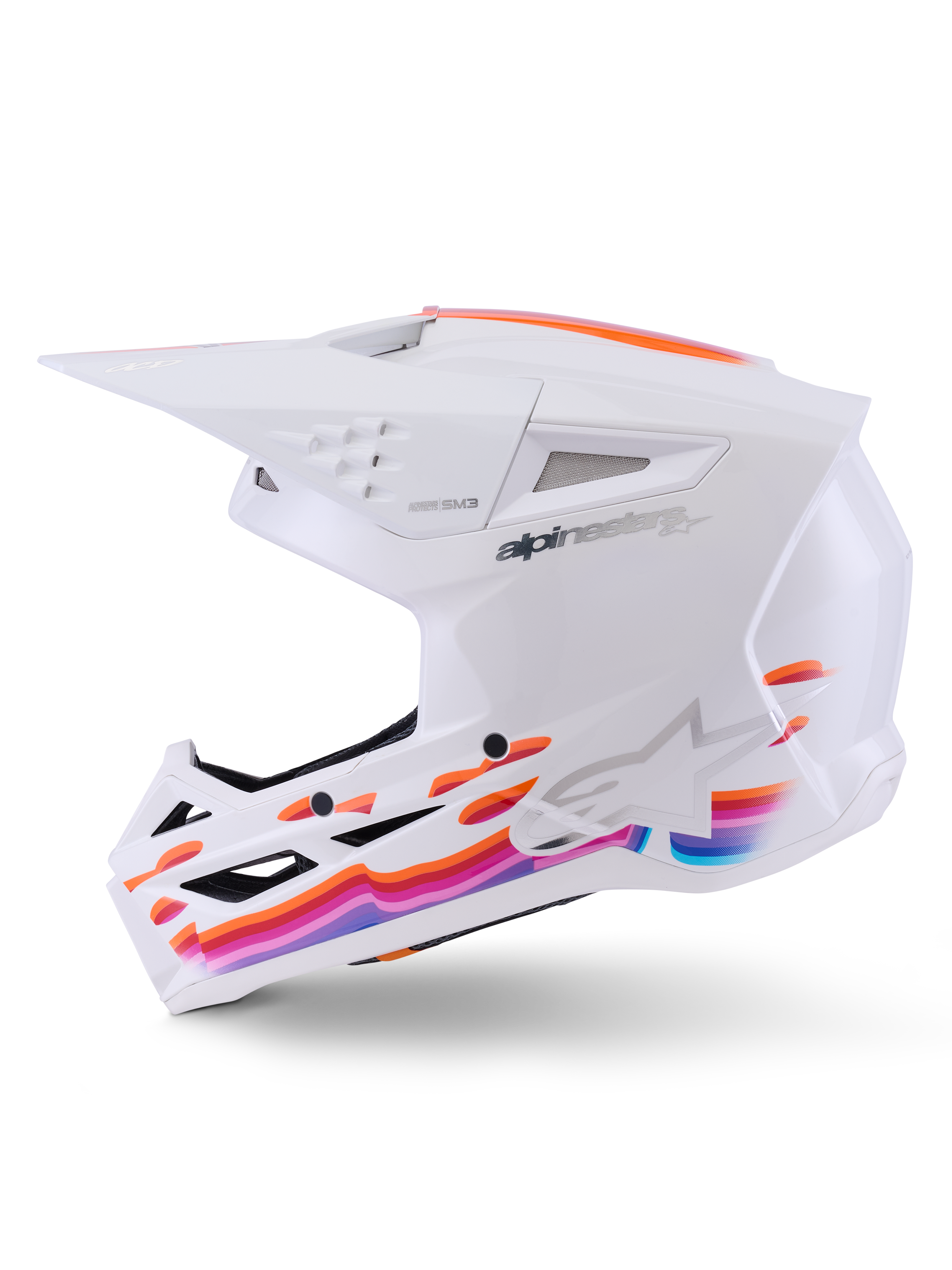 Alpinestars S-M3 Force OCD Helmet, Motocross Helmet, White Glossy, featuring a streamlined thermo-injected shell with integrated ventilation and a patented visor release for off-road racing
