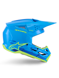Alpinestars S-M3 Force OCD Helmet, Motocross Off-Road Helmet, Cyan Glossy with Neon Yellow details, ECE 22.06 Certified, aerodynamic shell with ventilation slits, pointed visor, and star logo graphics