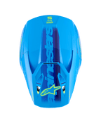 Alpinestars S-M3 Force OCD Helmet, Cyan Glossy, top view showing the aerodynamic shell, large blue Alpinestars branding with yellow star logo on the visor, sleek glossy finish for motocross racing.