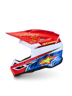 Alpinestars SM3 Falcon Youth Helmet ECE06, red and blue youth motocross helmet with a lightweight thermoplastic shell.