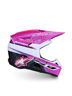 Alpinestars Jeugd SM3 Falcon helm, motocrosshelm in paars, wit en fluor roze, ECE 22.06 gecertificeerd.