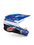 Alpinestars Jeugd SM3 Falcon Helm ECE06, blauw-witte jeugdmotorcrosshelm met roze en fluogele accenten, ECE-gecertificeerd