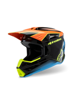 Alpinestars S-M3 Youth Fray helm, motorcrosshelm, zwart, oranje, geel en blauw, voorzien van een glanzende afwerking, aerodynamisch vizier en opvallende branding voor jeugd off-road racing