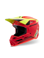 Alpinestars S-M3 Youth Fray Helm, motorcrosshelm, rood, fluogeel en glanzend zwart, met een agressief aerodynamisch ontwerp, beschermend vizier en meerdere ventilatieopeningen voor off-road prestaties