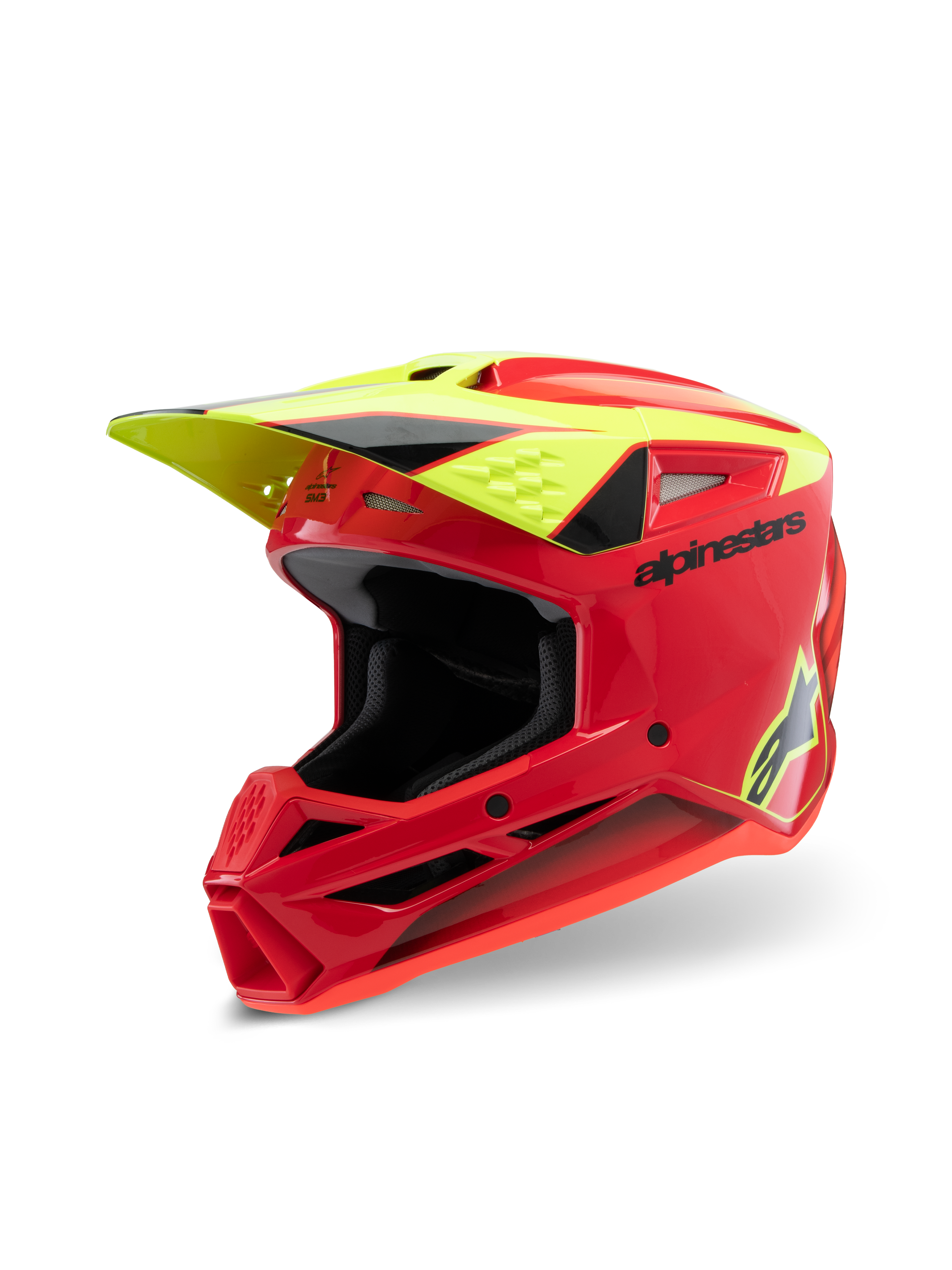 Alpinestars S-M3 Youth Fray Helm, motorcrosshelm, rood, fluogeel en glanzend zwart, met een agressief aerodynamisch ontwerp, beschermend vizier en meerdere ventilatieopeningen voor off-road prestaties