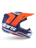 Alpinestars S-M7 Core Helmet ECE 22.06, Motocross Racing Helmet, Matte Dark Blue with Vibrant Orange and White Accents, Orange Visor, Aerodynamic Profile with Mesh Ventilation Ports, ECE 22.06 Certified