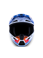 Alpinestars S-M7 Core helm ECE06, motocrosshelm, wit en blauw met oranje accenten, geavanceerde ventilatie en aerodynamisch ontwerp, ECE-gecertificeerd