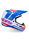 Alpinestars S-M7 Core helm, motorcrosshelm voor off-road racen, wit, blauw en roze glanzende afwerking, ECE 22.06 gecertificeerd.