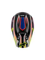 Alpinestars S-M3 Youth Wurx helm ECE 22.06, motorcrosshelm, zwart met levendige rode, blauwe en gele graphics, bovenaanzicht met SM3-logo en geel Alpinestars-logo op het vizier, off-road beschermende uitrusting
