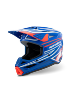 Alpinestars S-M3 Youth Wurx Helm, motorcrosshelm, glanzend blauw met rode en witte graphics, scherp aerodynamisch ontwerp met een opvallend vizier en meerdere ventilatieopeningen, ontworpen voor off-road en MX-races voor de jeugd