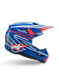 Alpinestars S-M3 Youth Wurx helm, jeugd motorcrosshelm, blauw met rode en witte graphics, zijprofiel met aerodynamisch vizier, ventilatieopeningen en sterlogo, glanzende afwerking, ECE 22.06 gecertificeerd