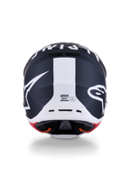 Alpinestars S-M7 Dasher Helmet, Motocross Helmet, Matte Black and White with Red accents, rear view featuring bold star logo and central white stripe, aerodynamic design for off-road racing