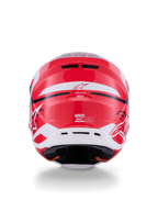 Alpinestars S-M7 Deed Helmet, Rear View, Red Black and White Glossy, featuring a streamlined composite shell, rear exhaust vents, and Alpinestars branding, professional motocross racing head protection