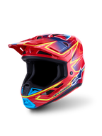 Alpinestars S-M7 Cast helm, rood met fluo geel en blauw, motocrosshelm, ECE 22.06-gecertificeerde lichte schaal.