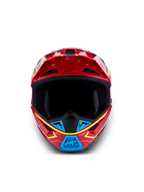 Alpinestars S-M7 Cast motorcrosshelm, rood, blauw en fluogeel, ECE 22.06-gecertificeerd, aerodynamisch off-road ontwerp.
