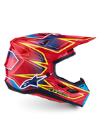 Alpinestars S-M7 Cast helm, motocrosshelm, rood, geel fluo en blauw, ECE 22.06-gecertificeerd, aerodynamische schaal.