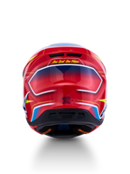 Alpinestars S-M7 Cast helm, motocrosshelm, rood, geel fluo en blauw, aerodynamisch achterprofiel met 'One Goal. One Vision.' tekst, ECE 22.06-gecertificeerd.