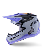 Alpinestars S-M3 Jettson jeugdhelm, motorcrosshelm, grijs, paars en zwart glanzend, met paars vizier en onderste rand, zwarte grafische patronen met logo op de zijkant, professionele hoofdbescherming voor off-road rijden bij de jeugd